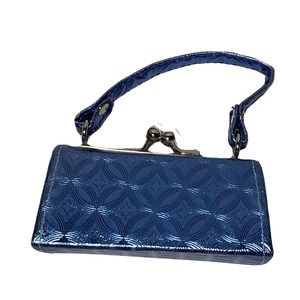 Tic Tok Mini Lipstick Coin Purse Shiny Blue Geometric Pattern Removable Handle